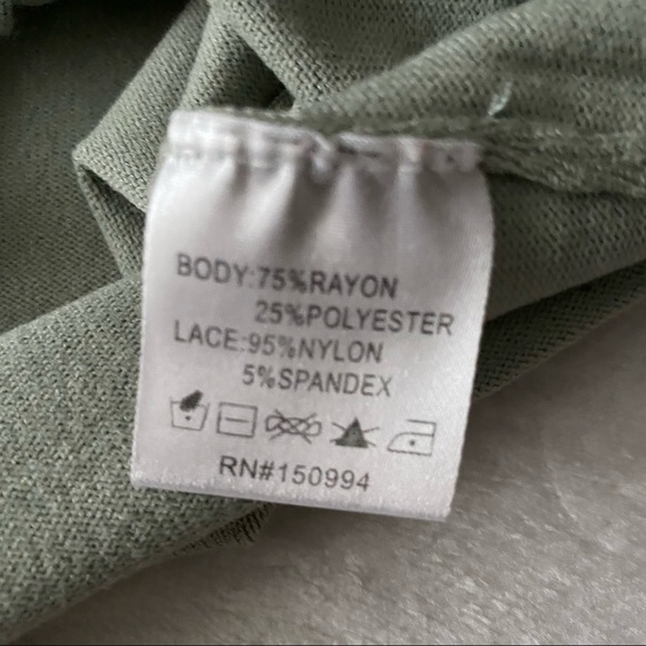 Sage Green Drawstring Sweater with Sheer Sleeves - Picture 8 of 9